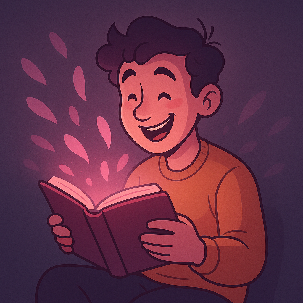 happy reading with words flying to him