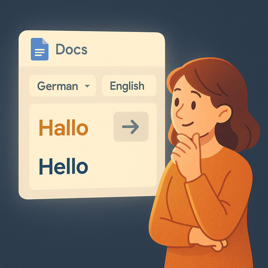 Google Docs translation interface showing one-click options