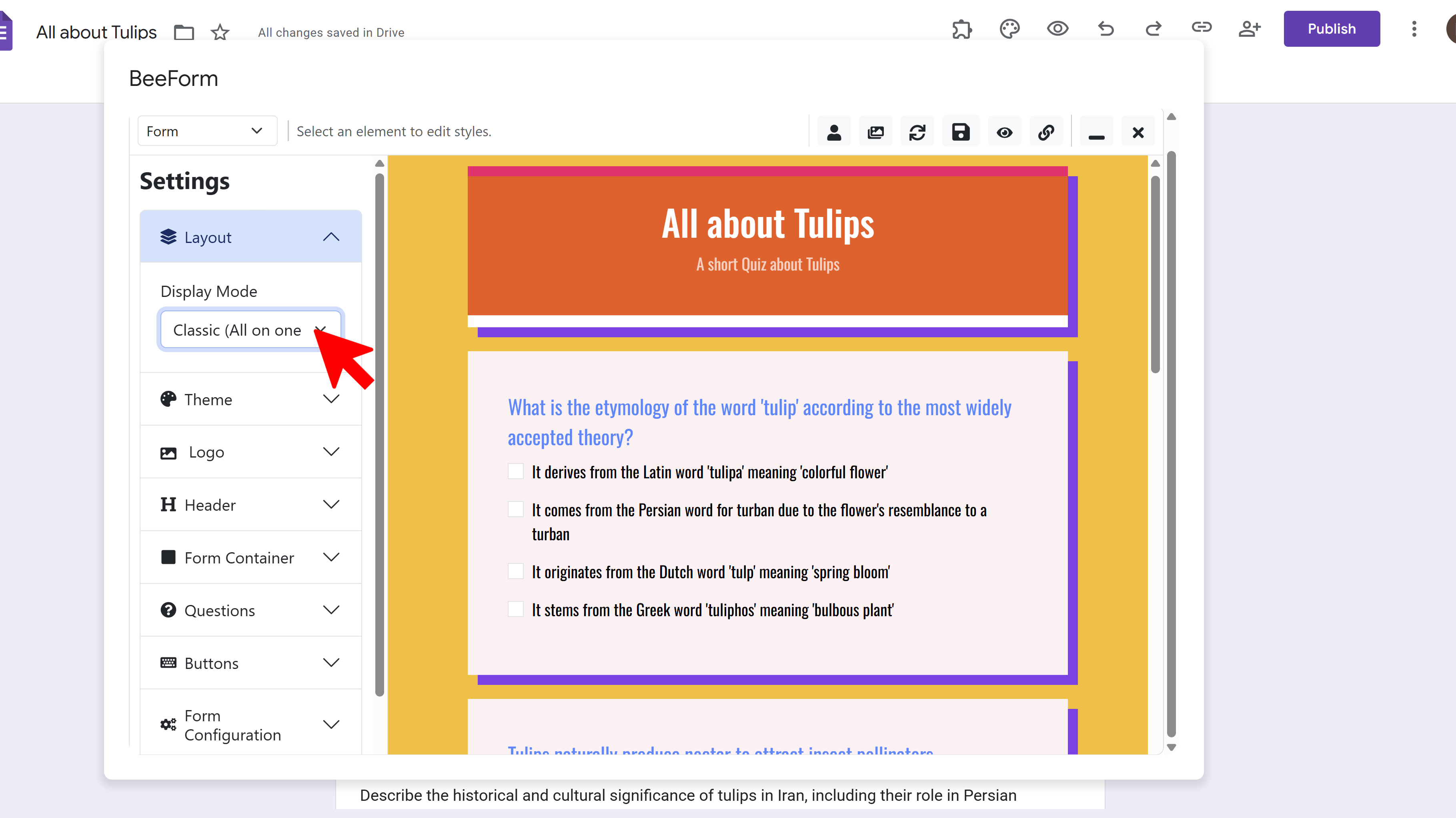 Classic mode showing all questions on one page