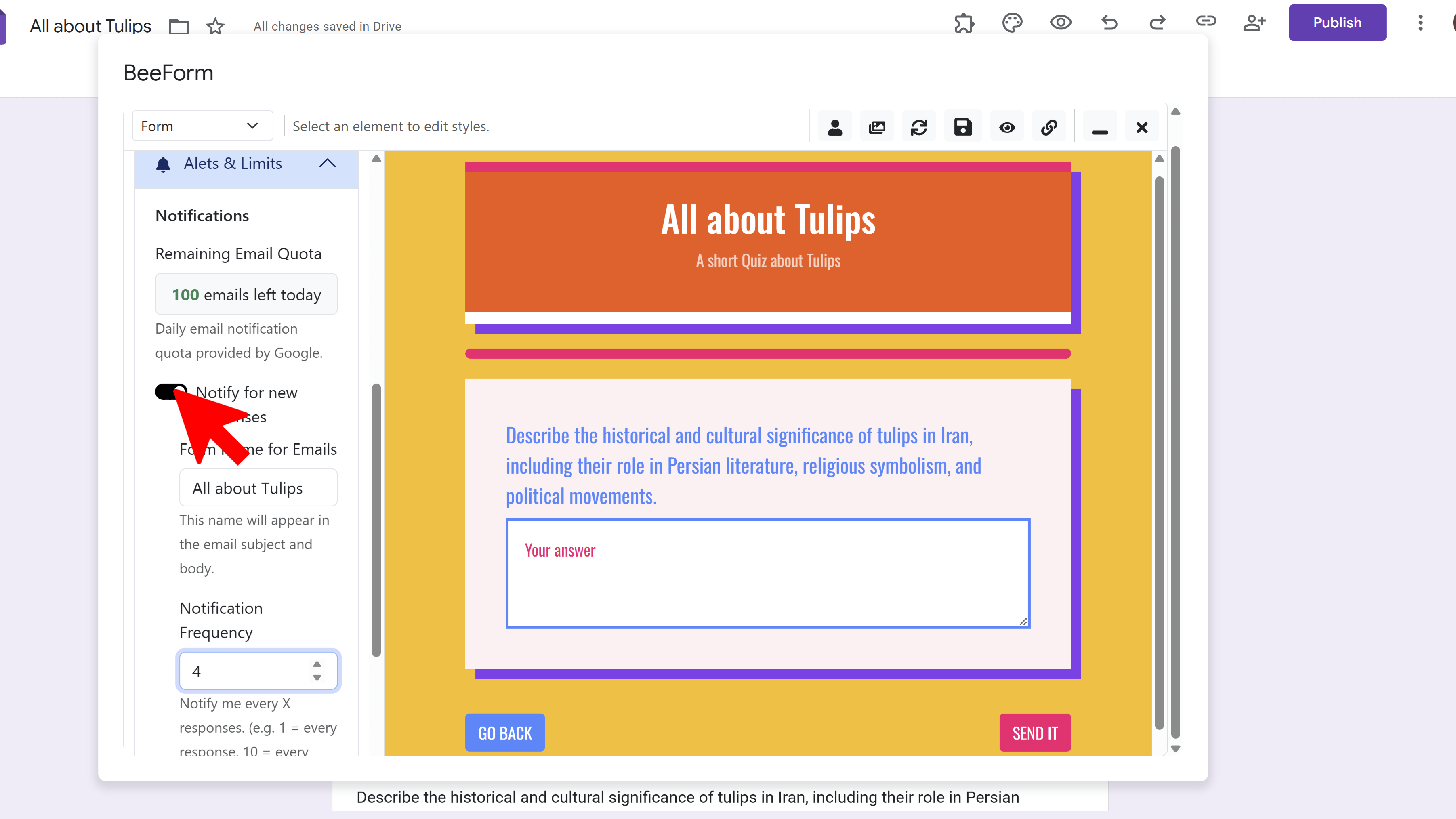 Email notification settings with frequency options
