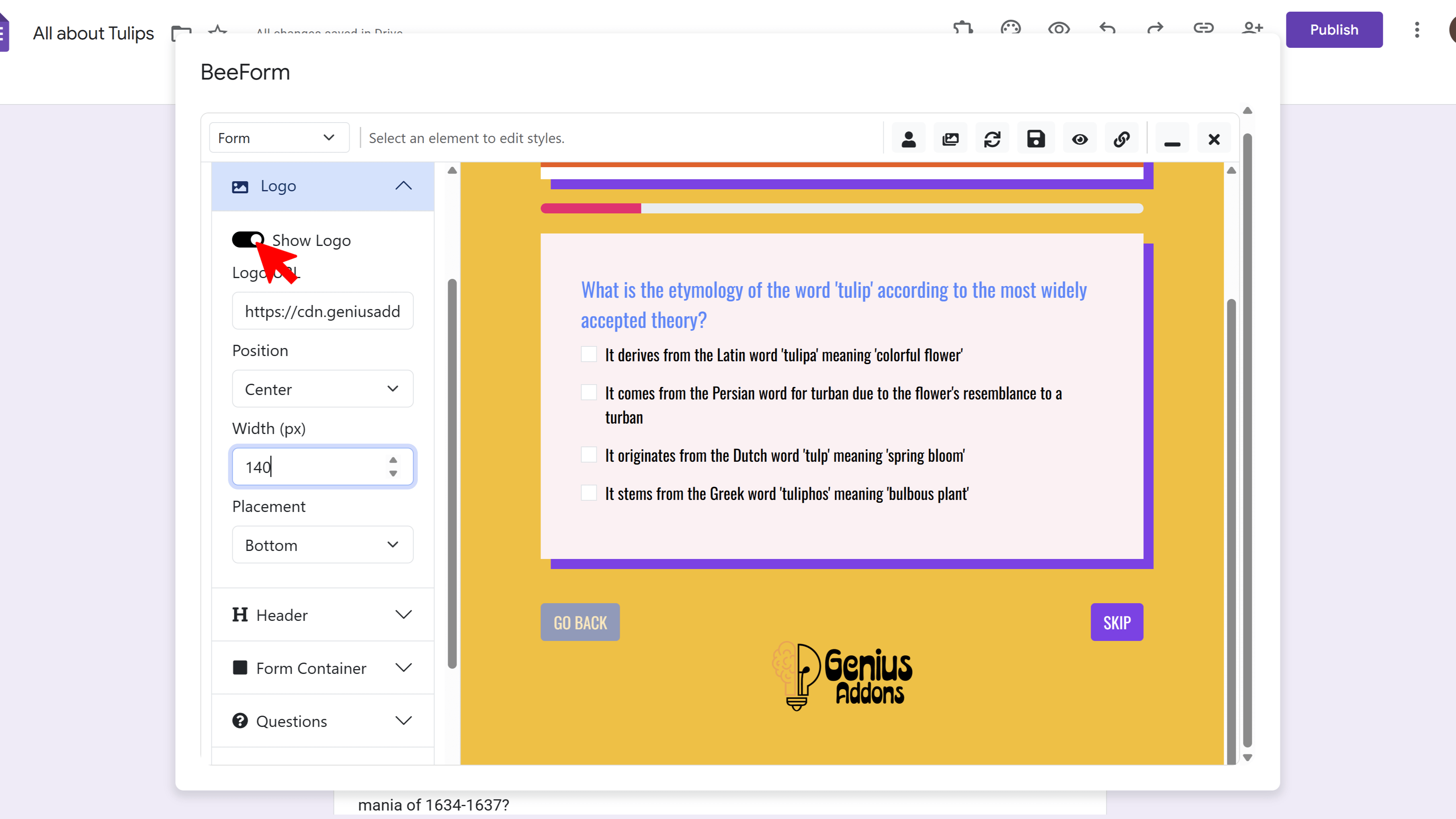 Header and logo customization options