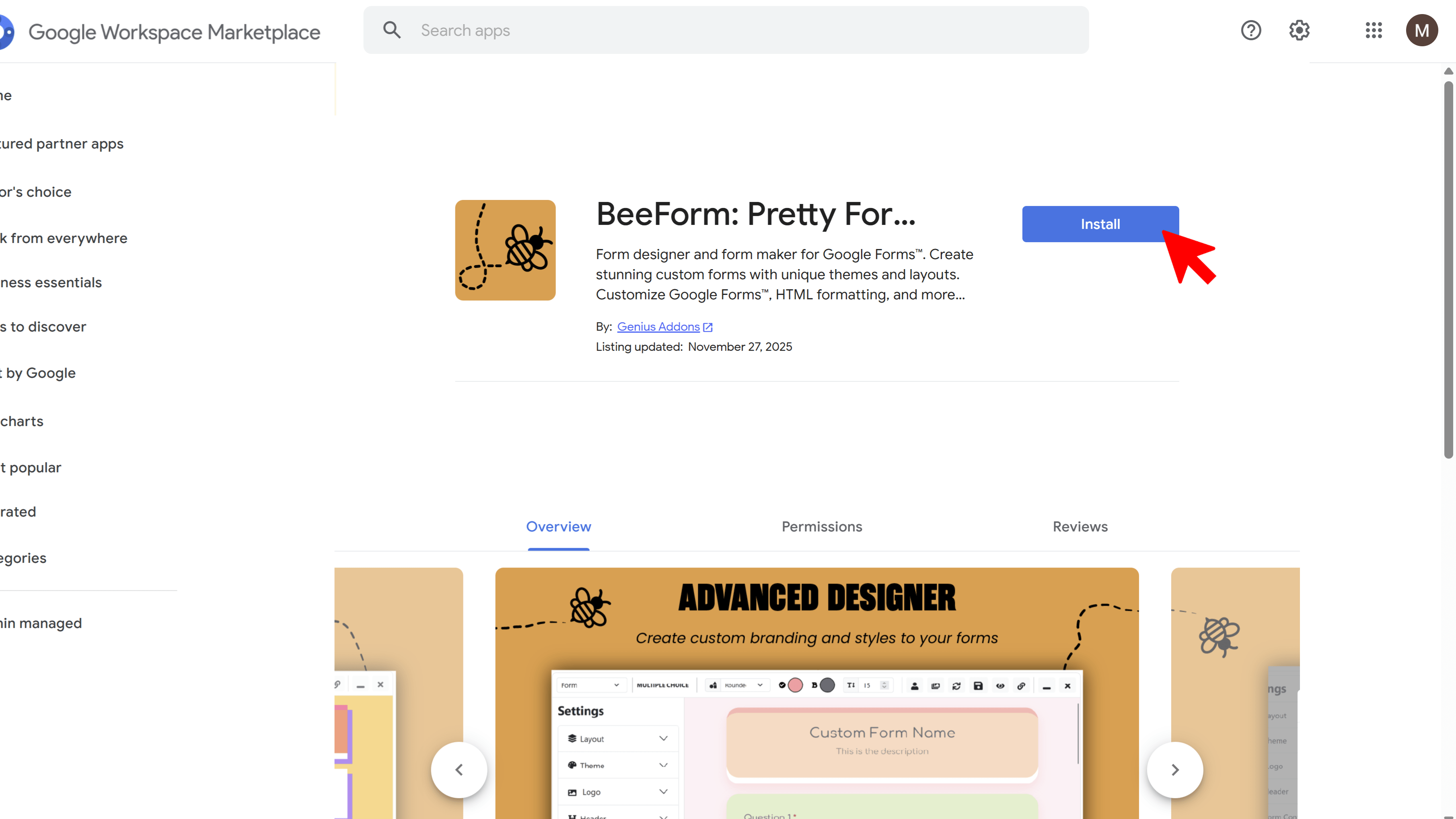 Install BeeForm add-on from Google Workspace Marketplace