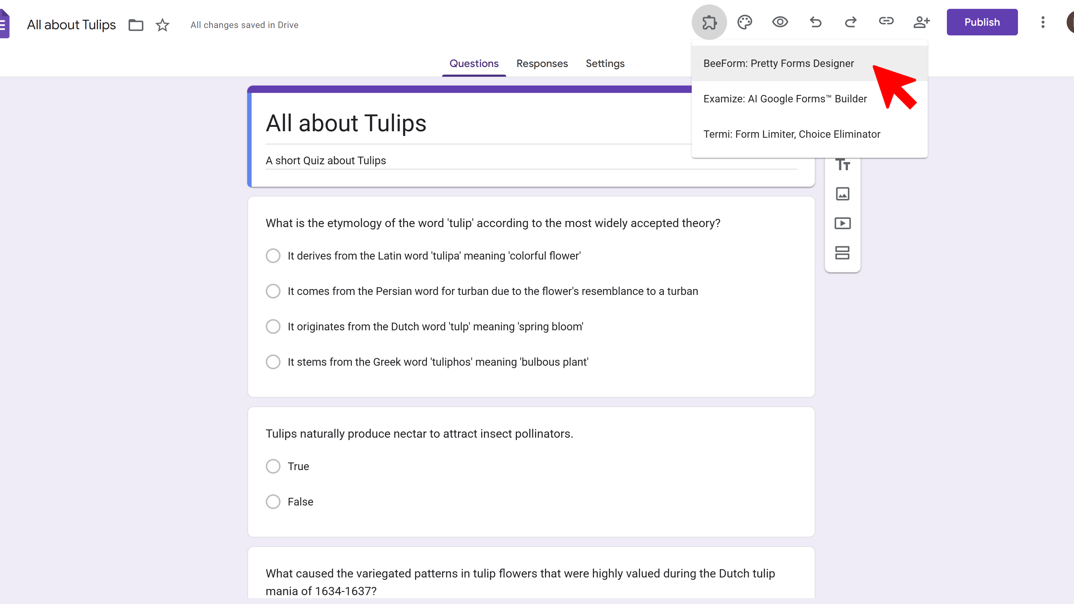 Open BeeForm Designer from Google Forms