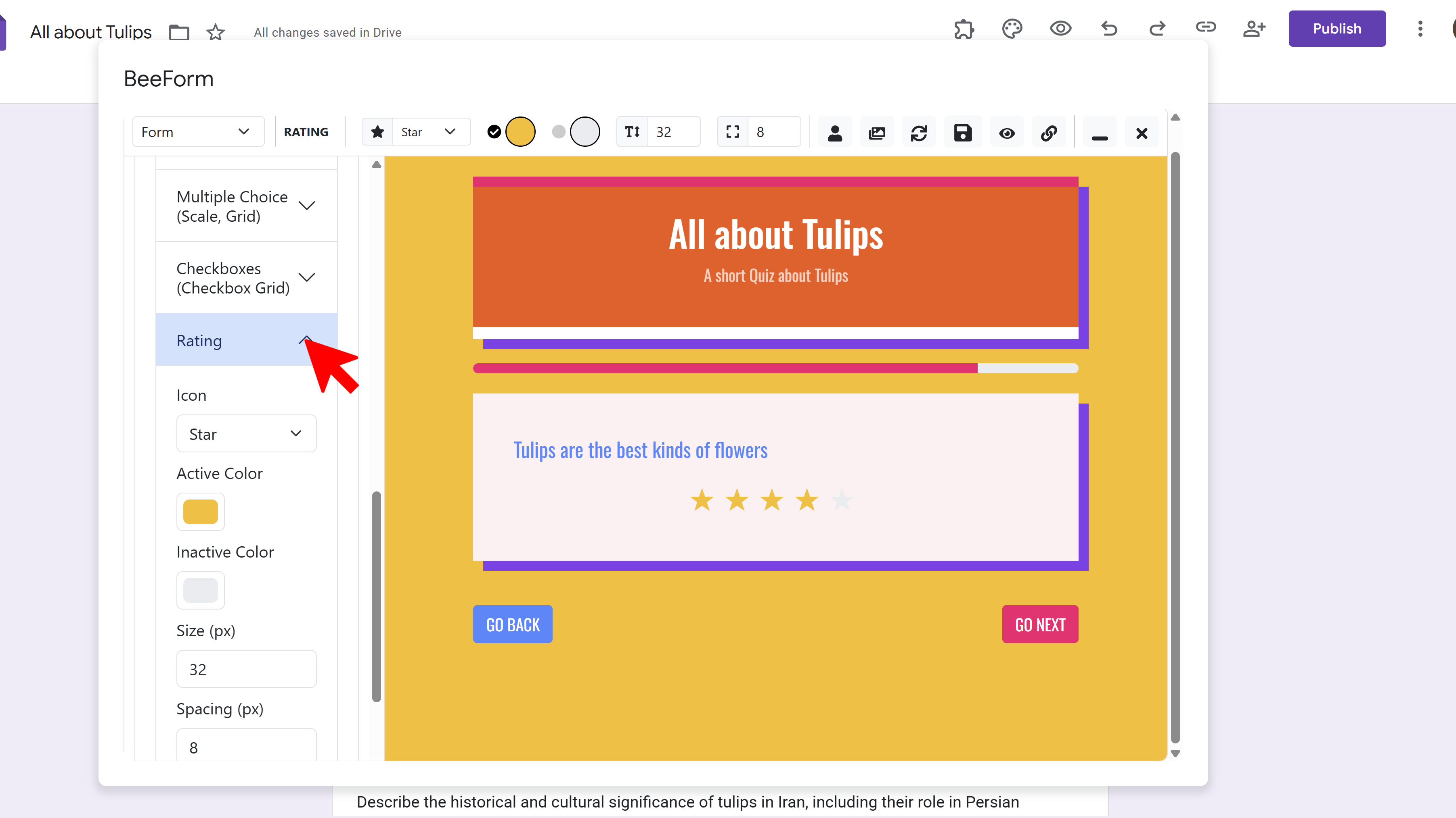 Rating scale customization with different icon options
