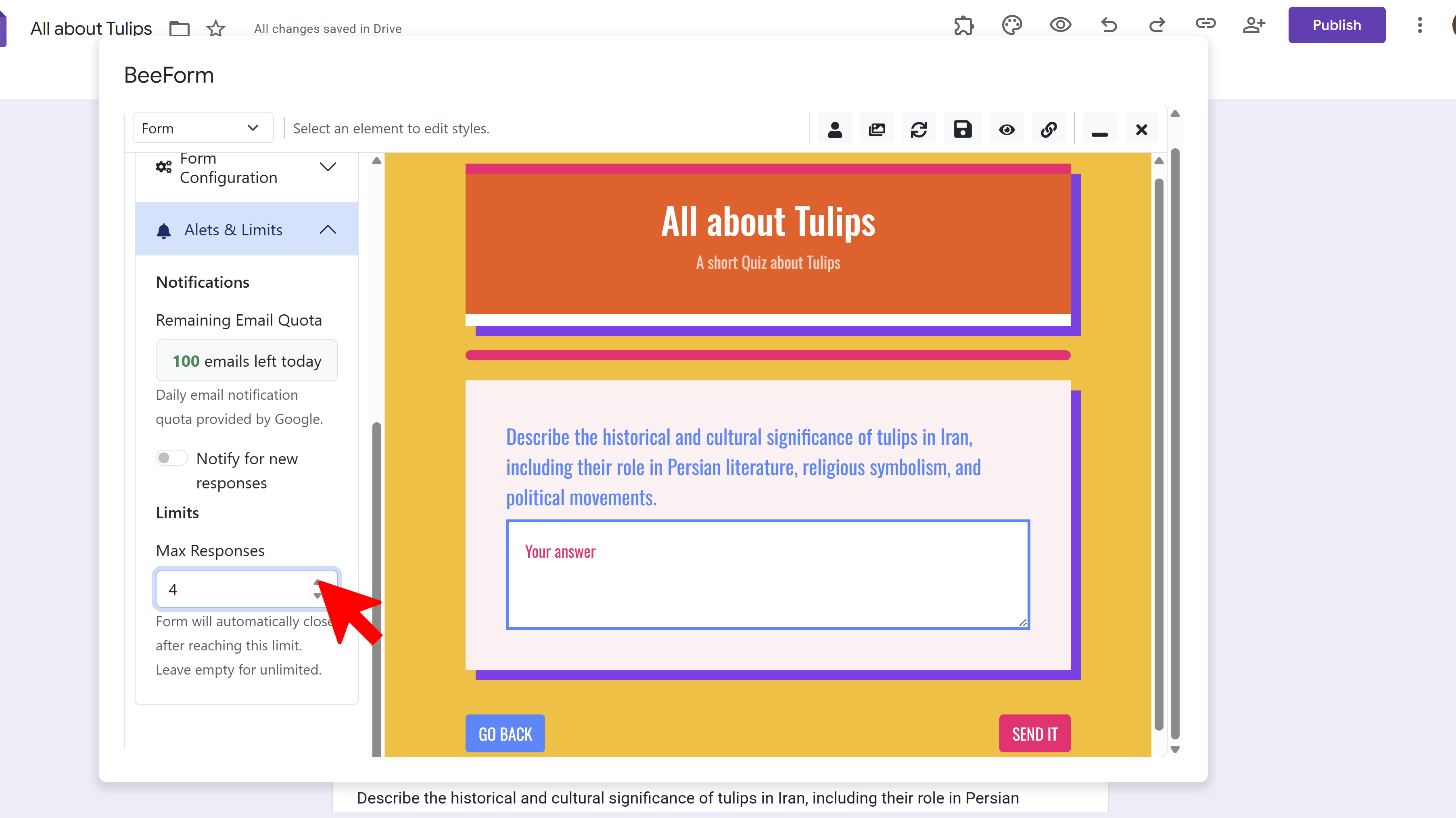 Response limits configuration showing max response setting