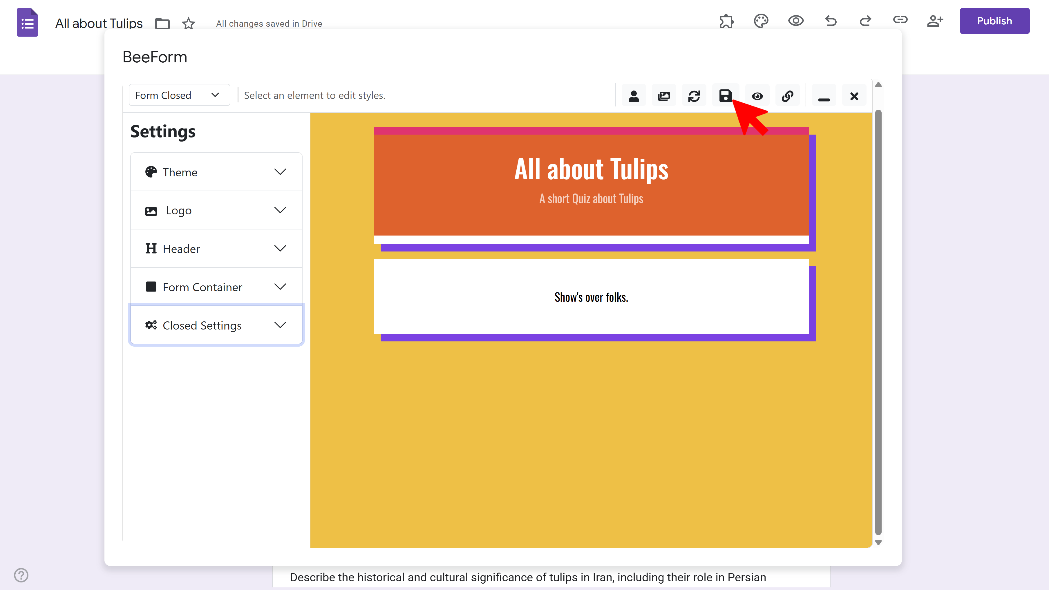Save button in toolbar with confirmation