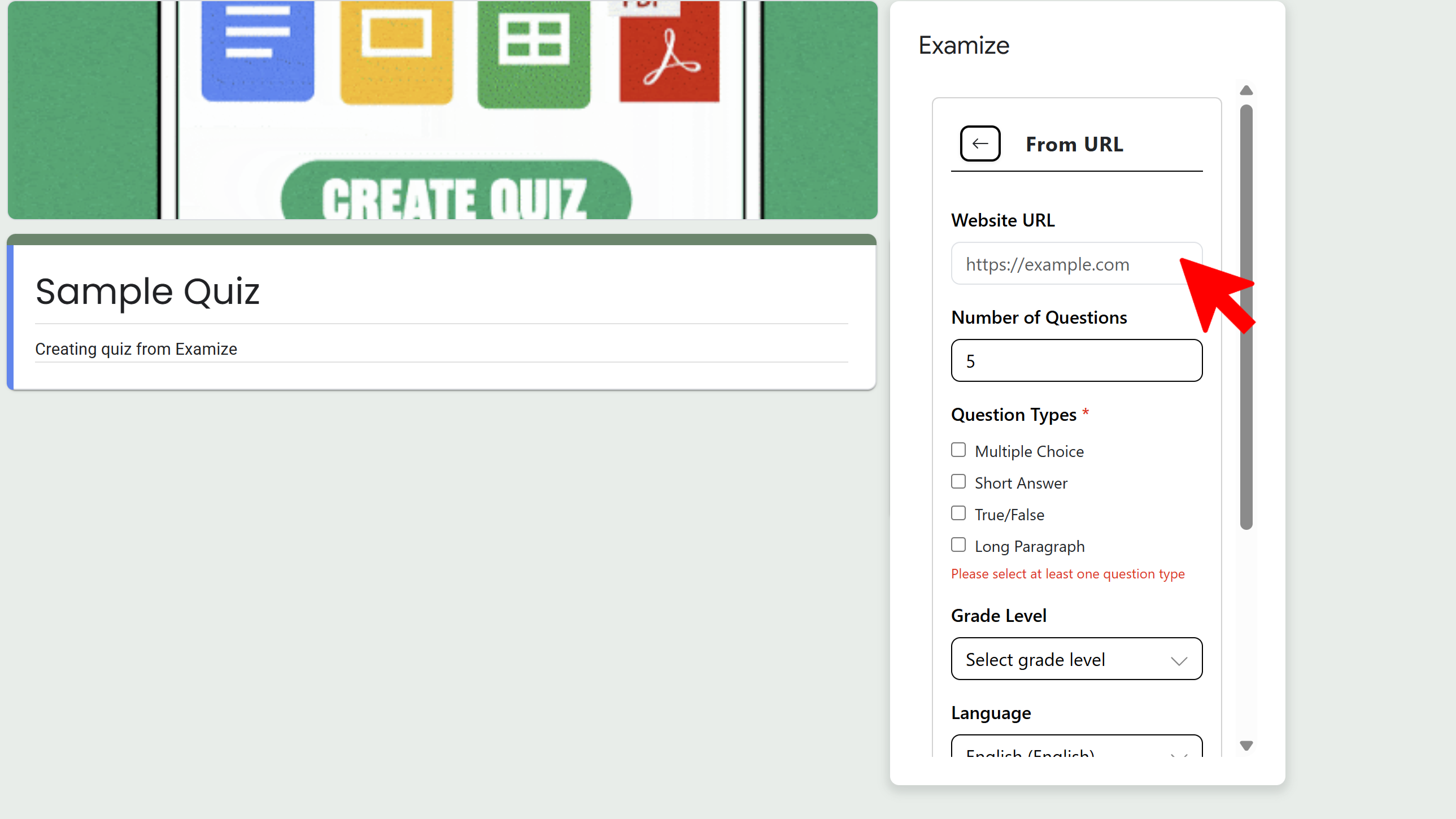 Generate questions from URL interface