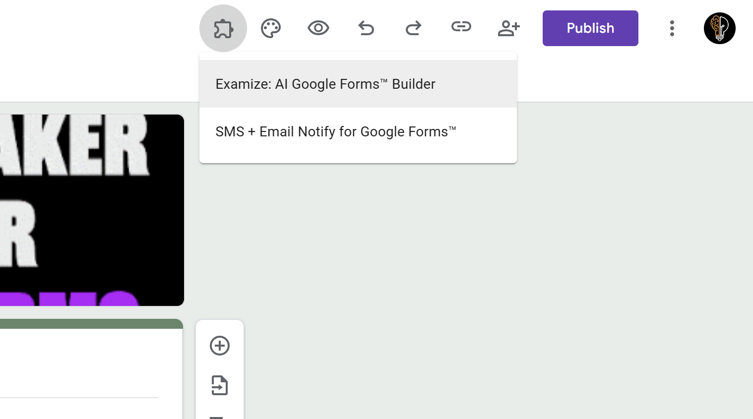 Open Extensions menu to launch Examize