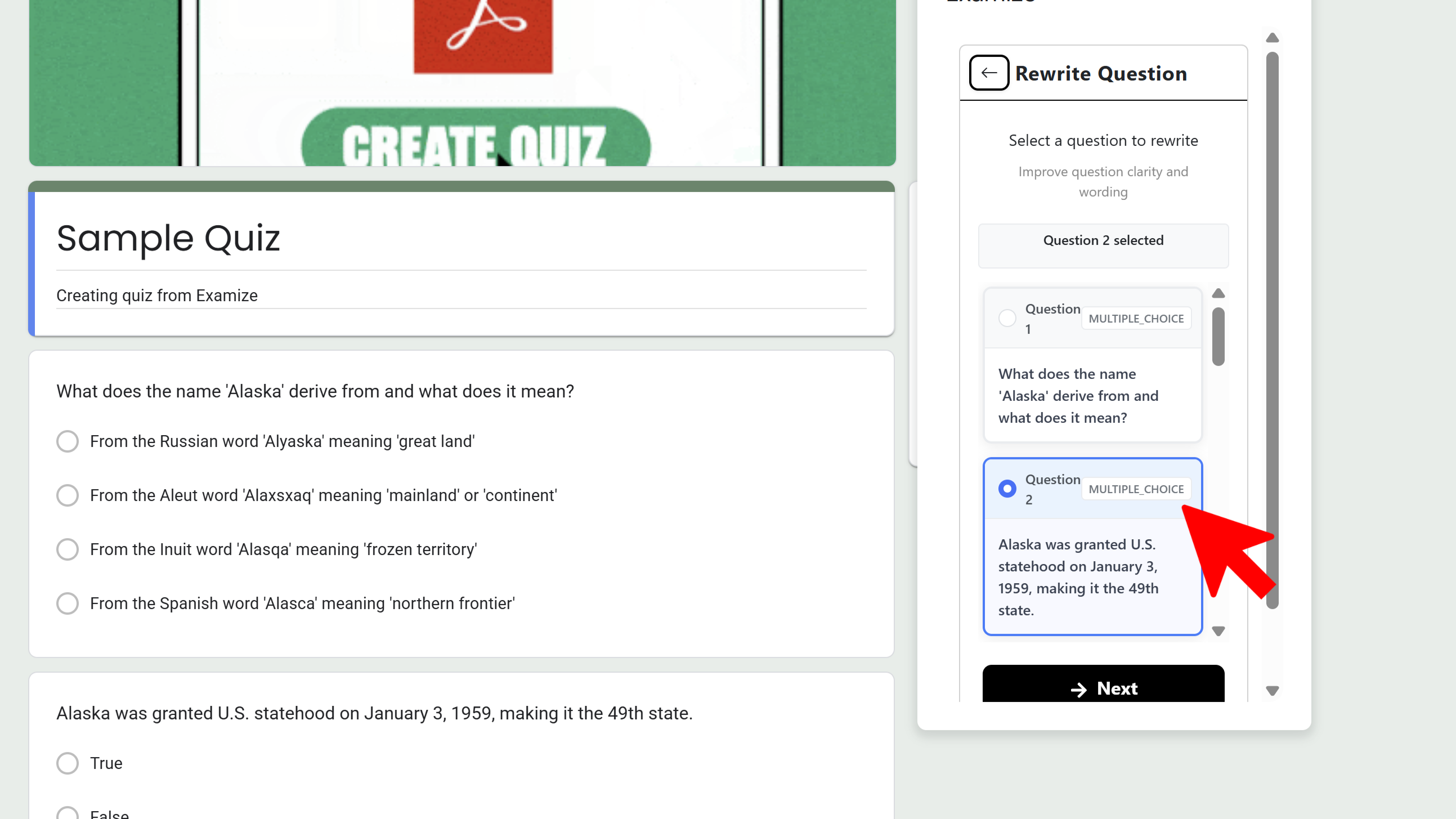 Rewrite question feature