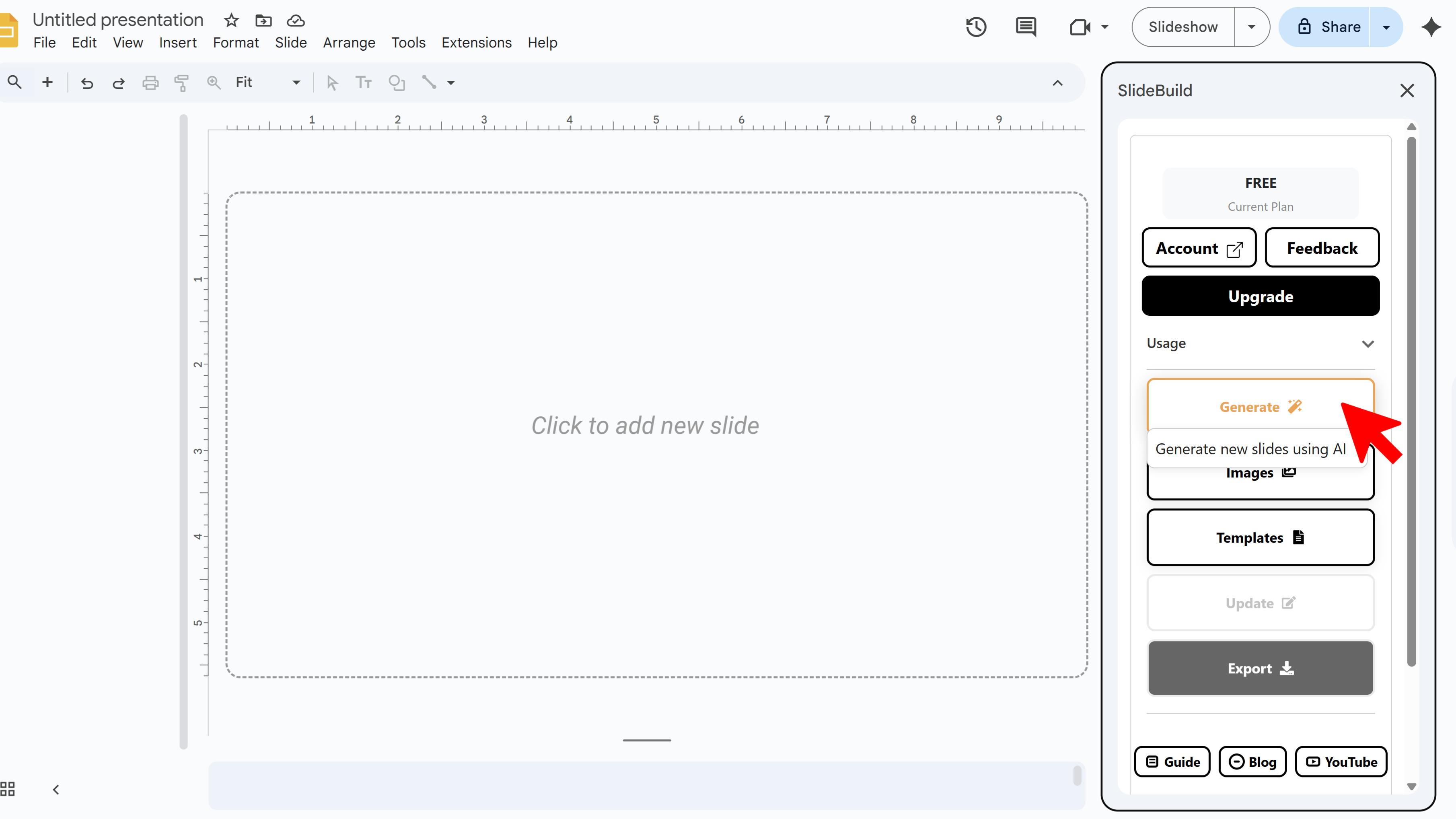 Click generate button in SlideBuild