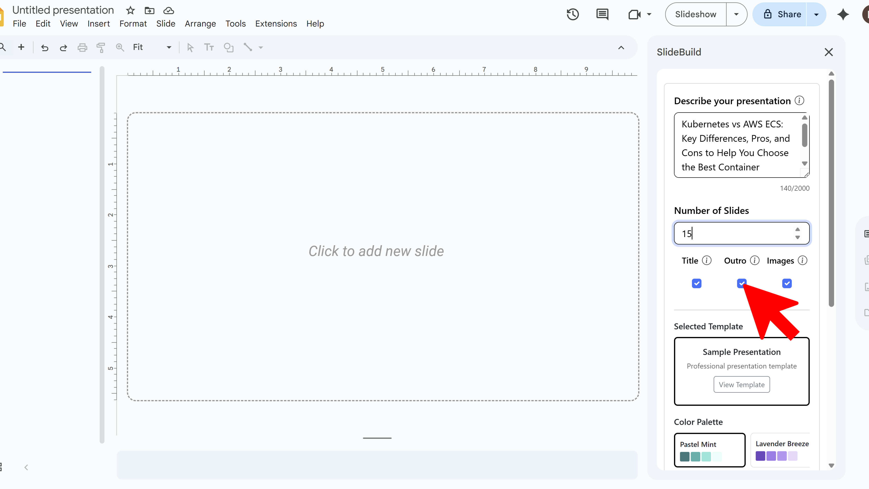 Input description and adjust settings in SlideBuild