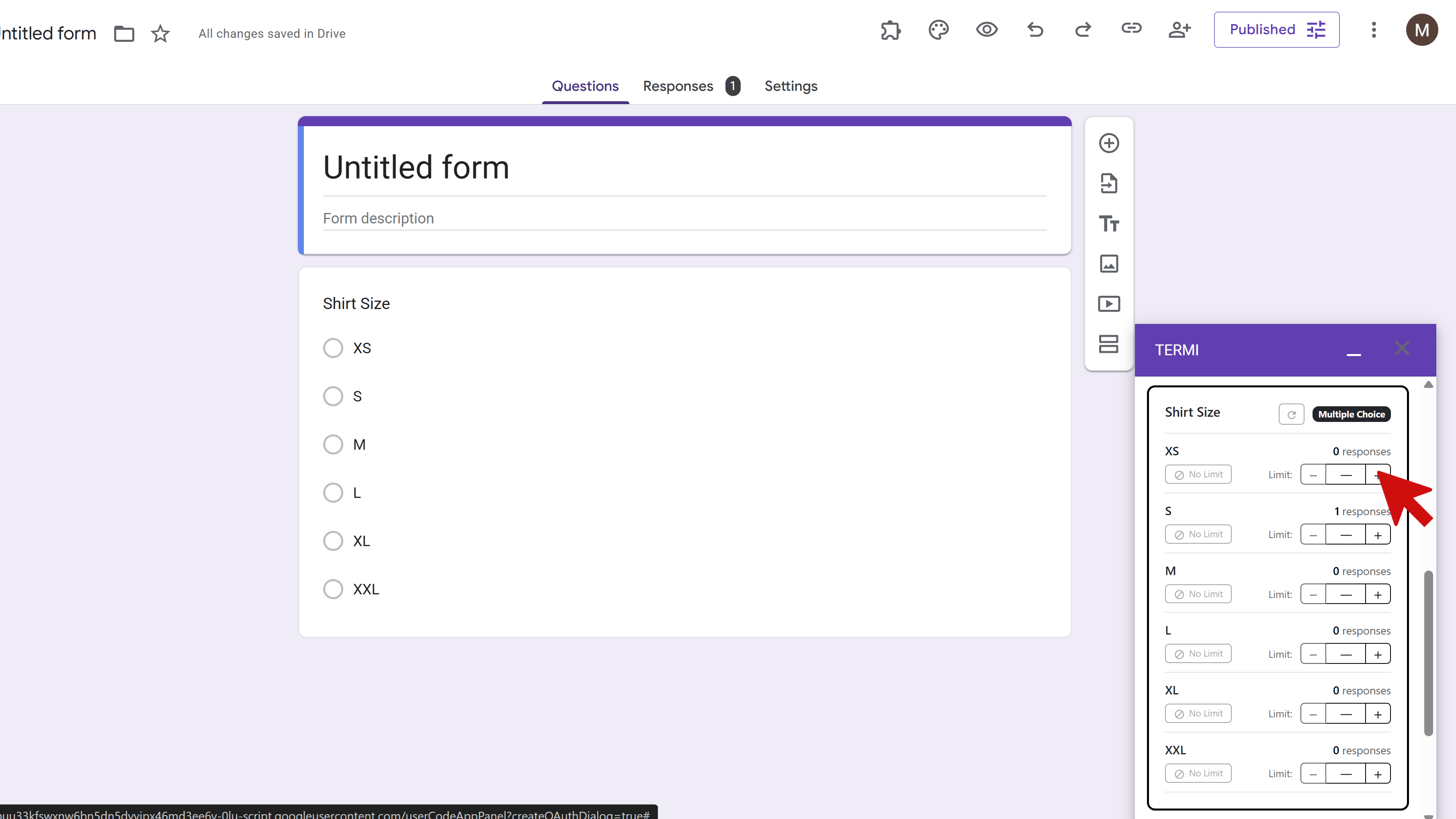 Choice limiter configuration showing quota settings