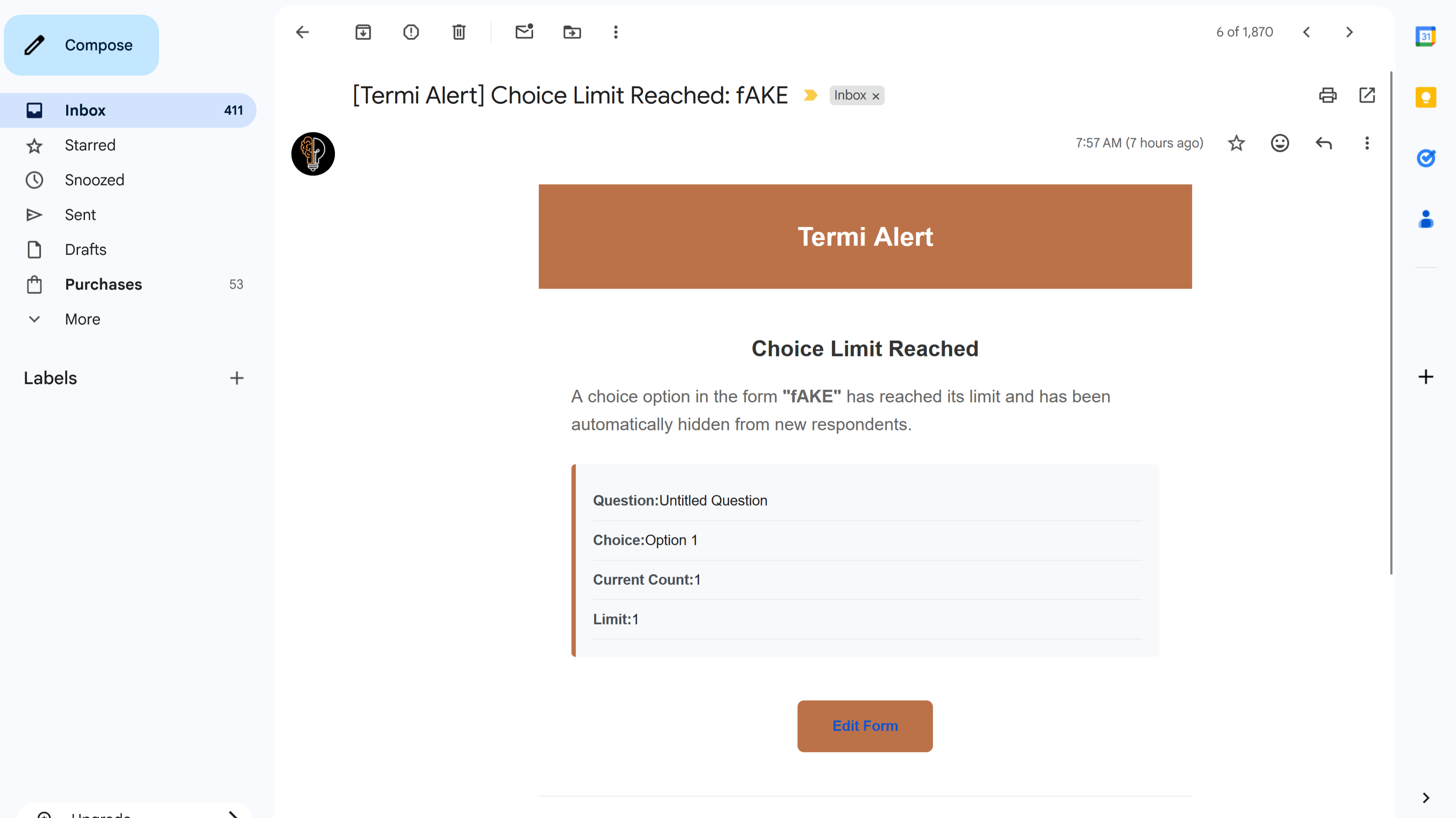Example email alert showing professional formatting