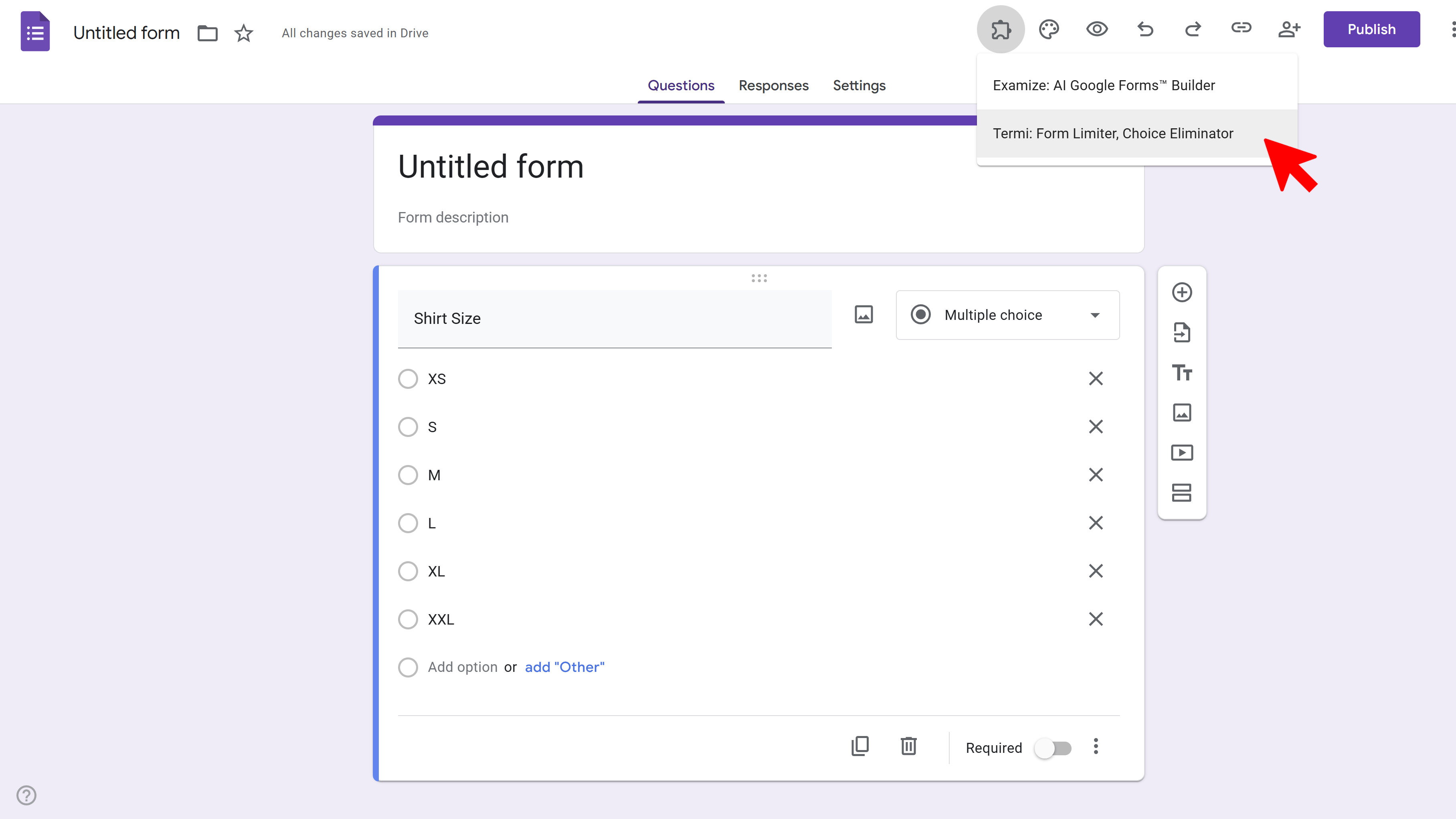 Open Termi Add-on in Google Forms