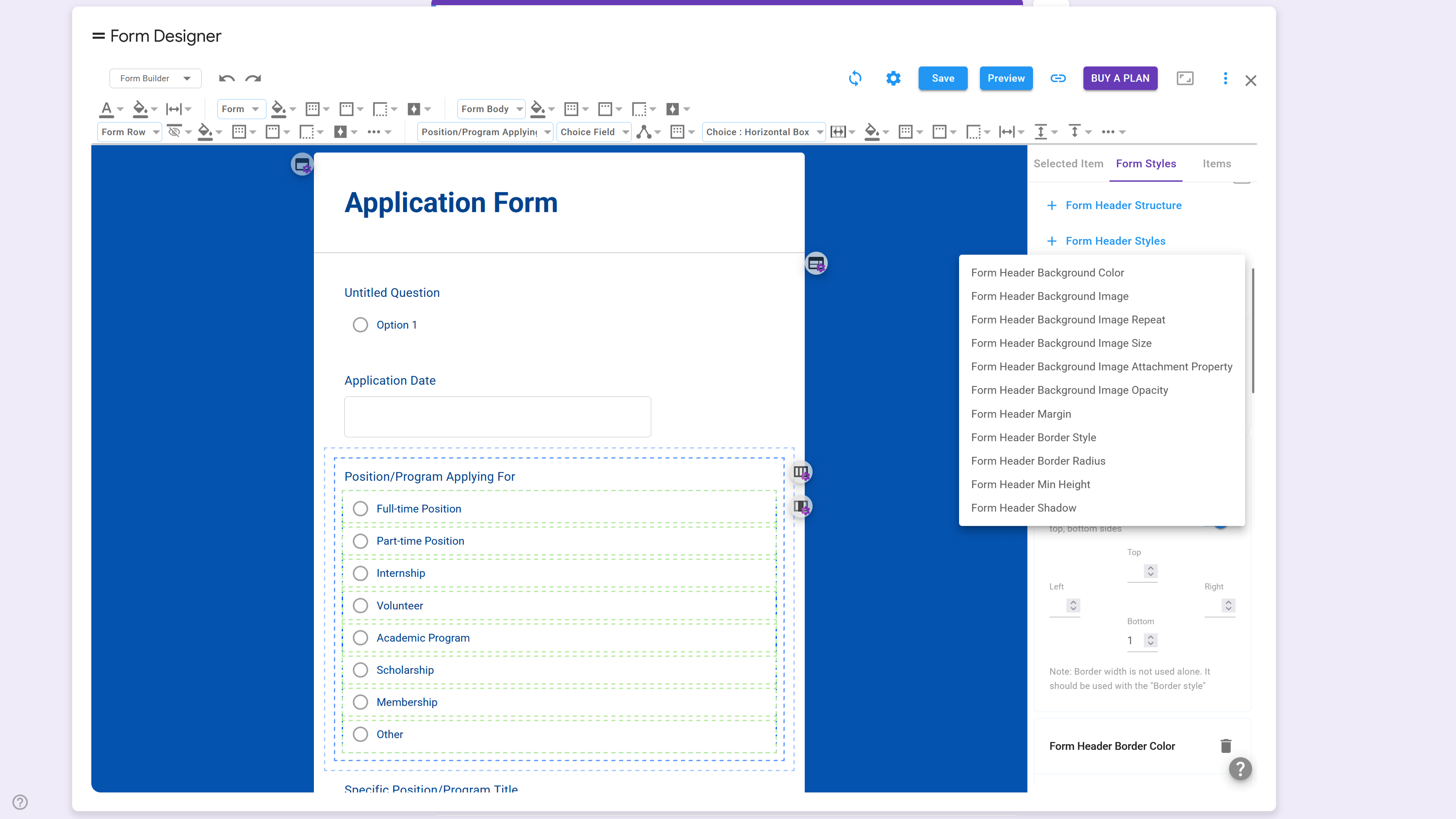 Pretty Forms Designer User Interface