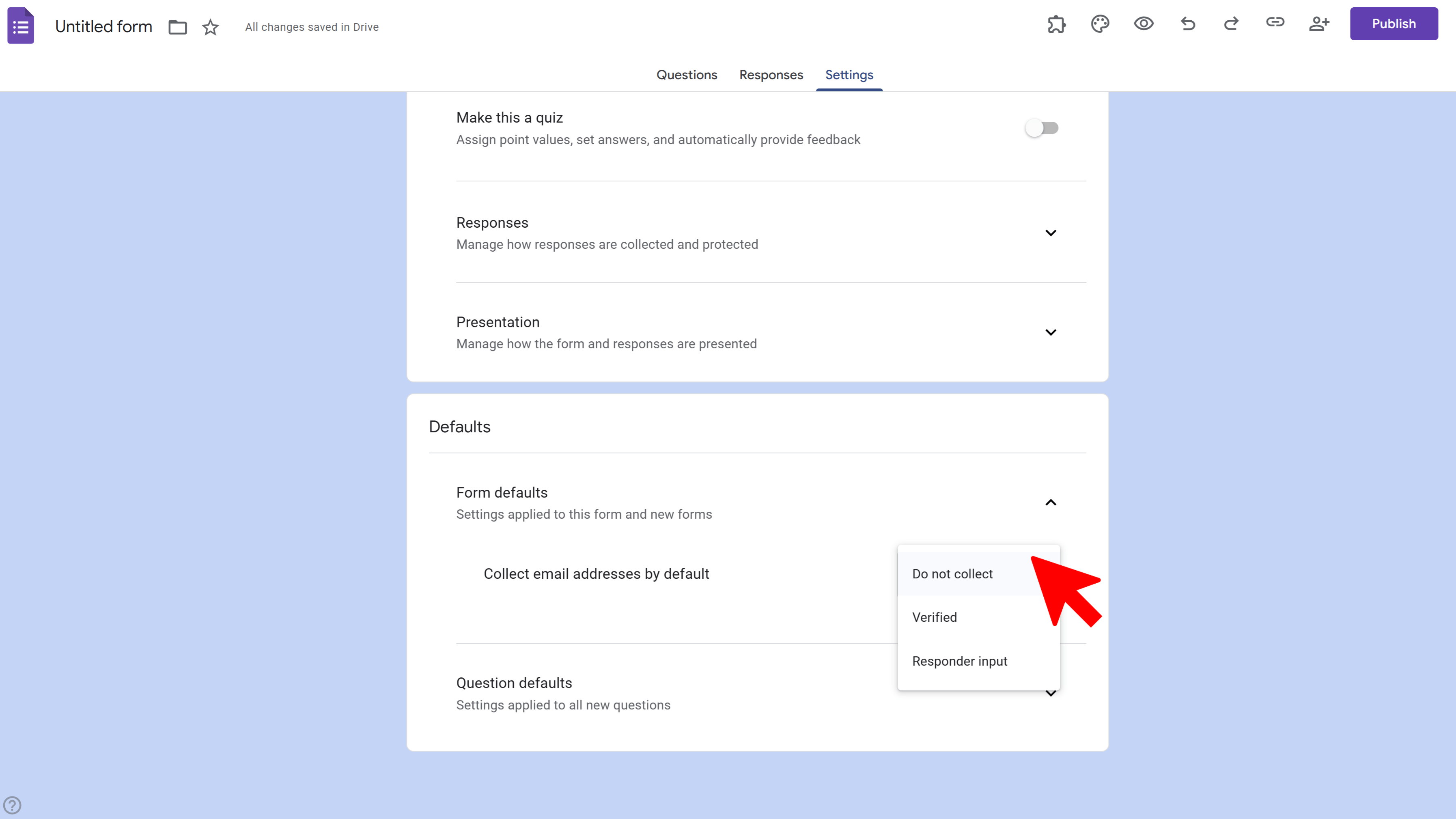 Turn off email collection