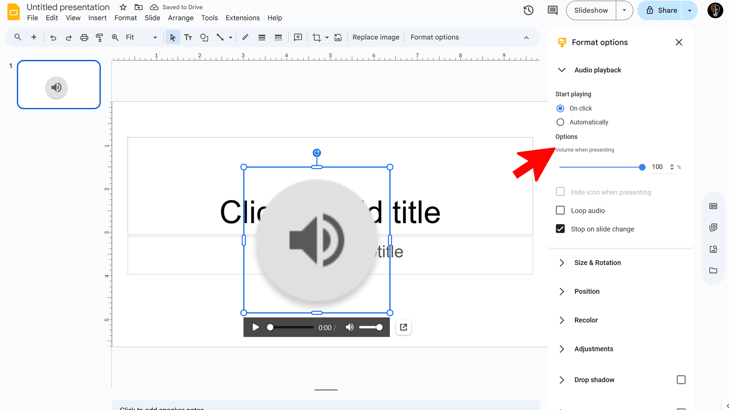 Audio and playback options in Google Slides