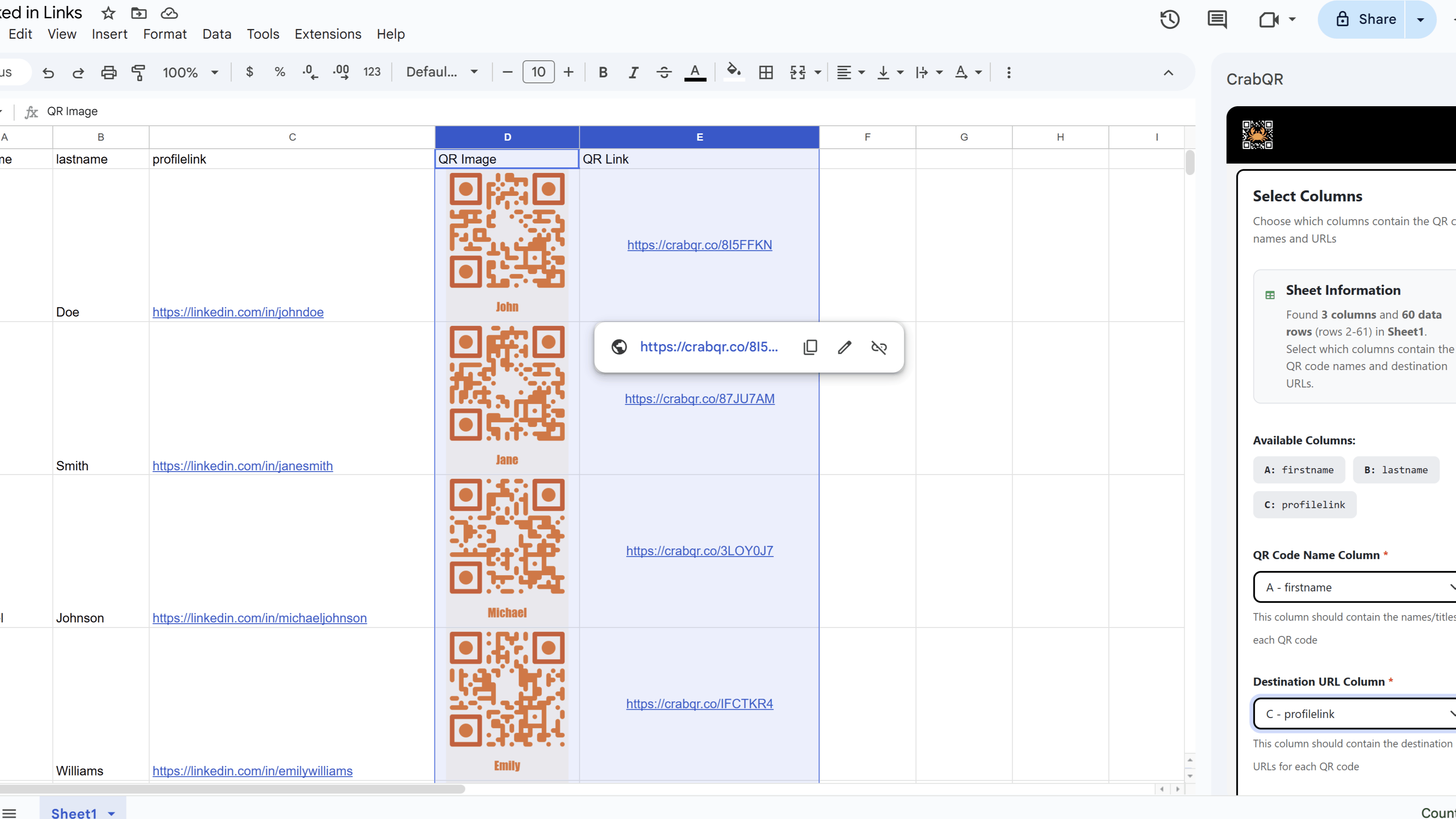 Sheet range selection