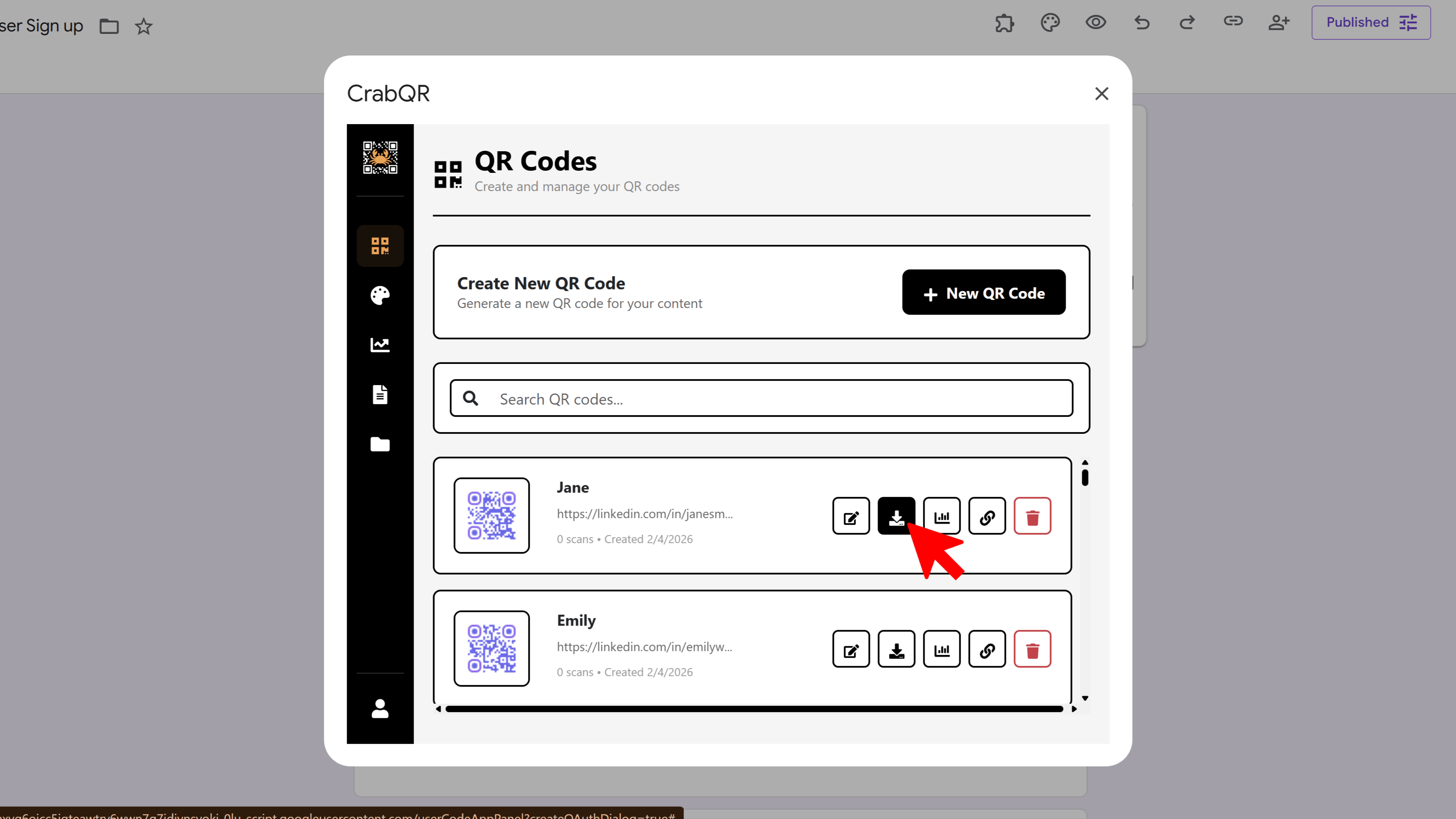 Download button location