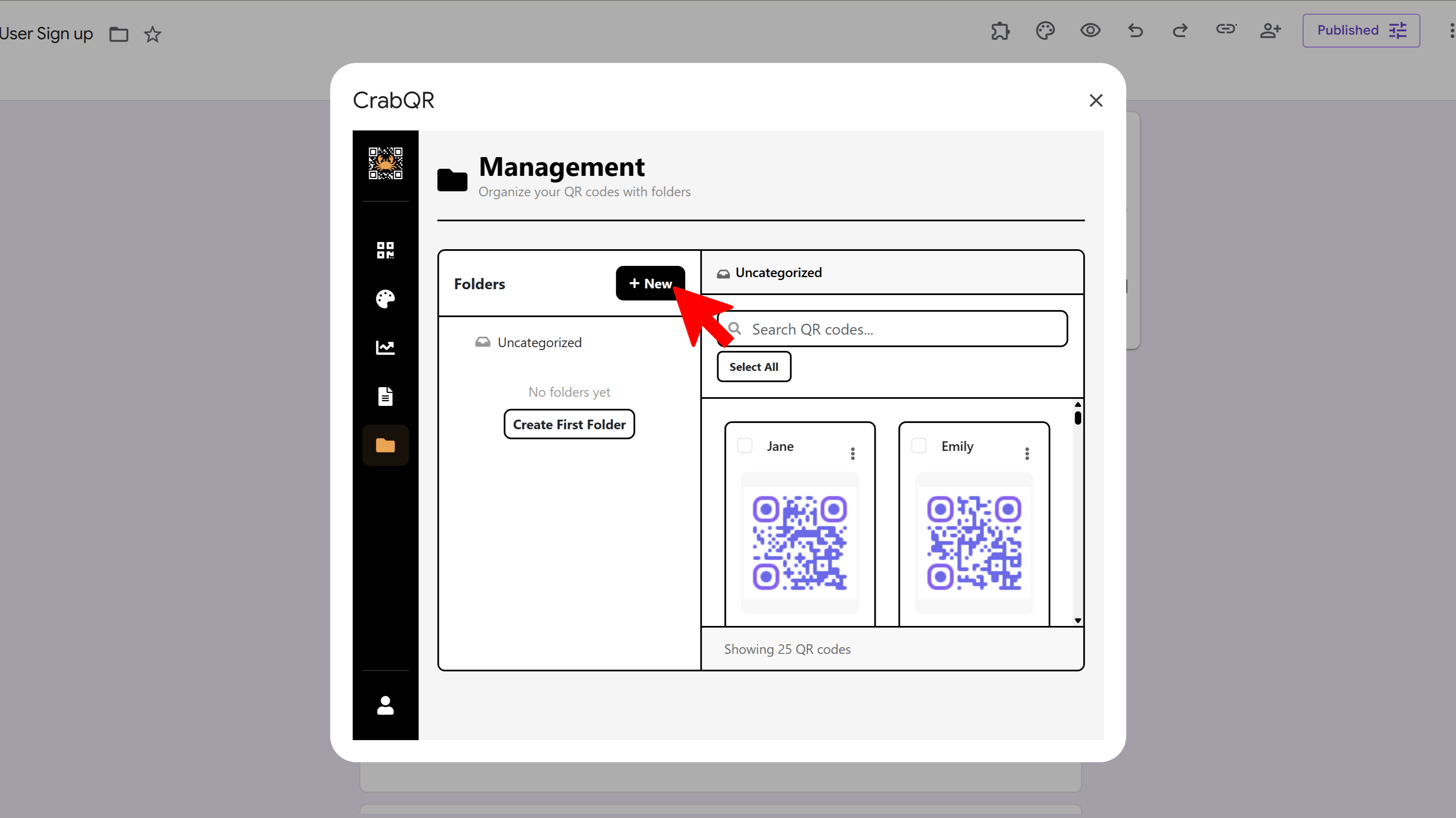 Create folder dialog