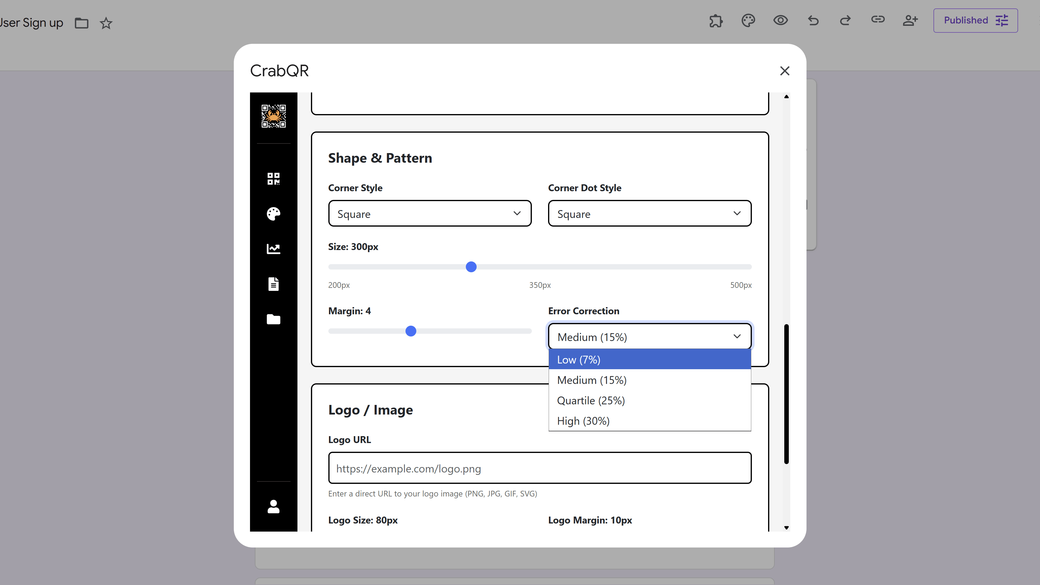 Error correction settings