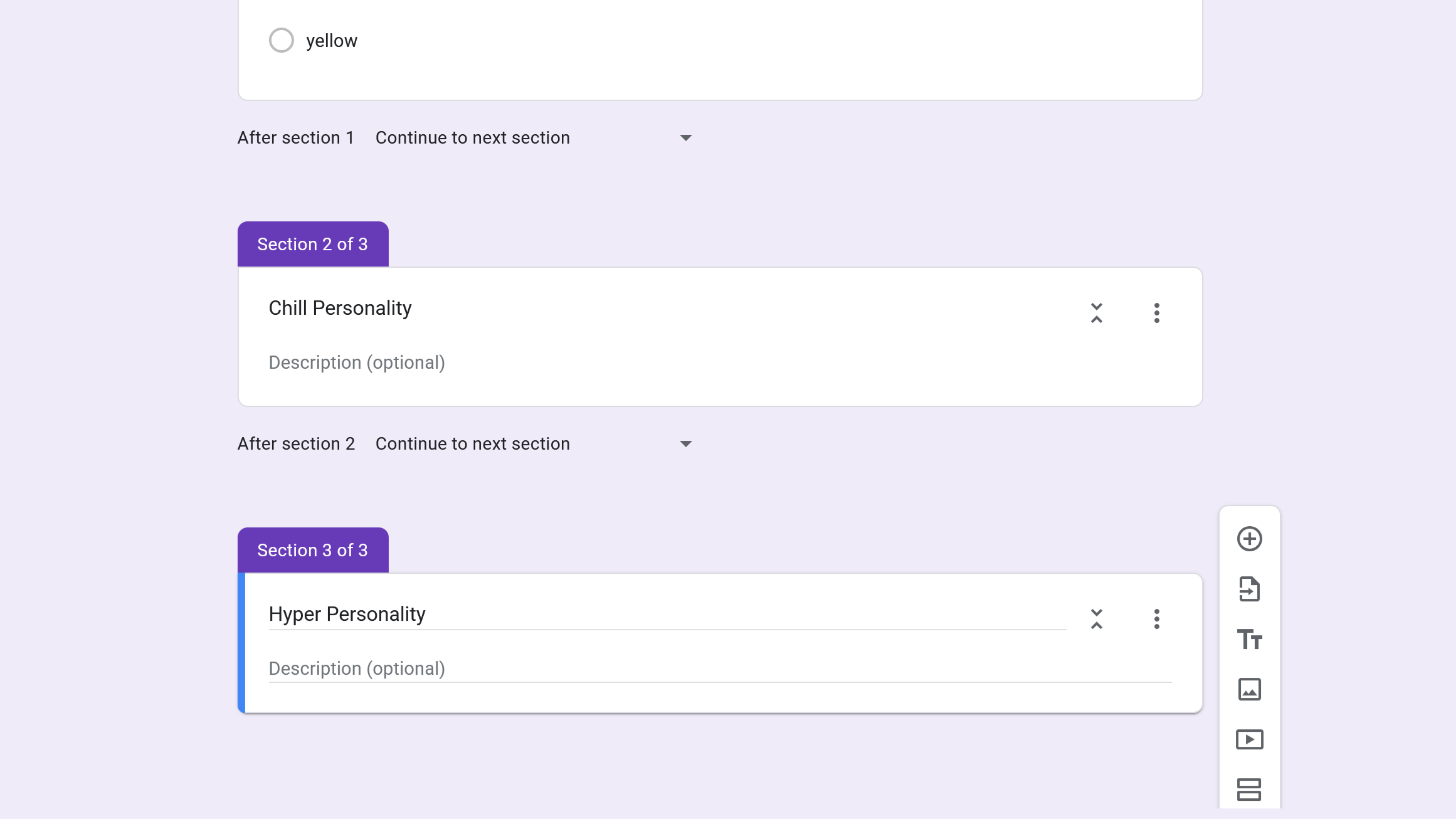 Creating multiple sections