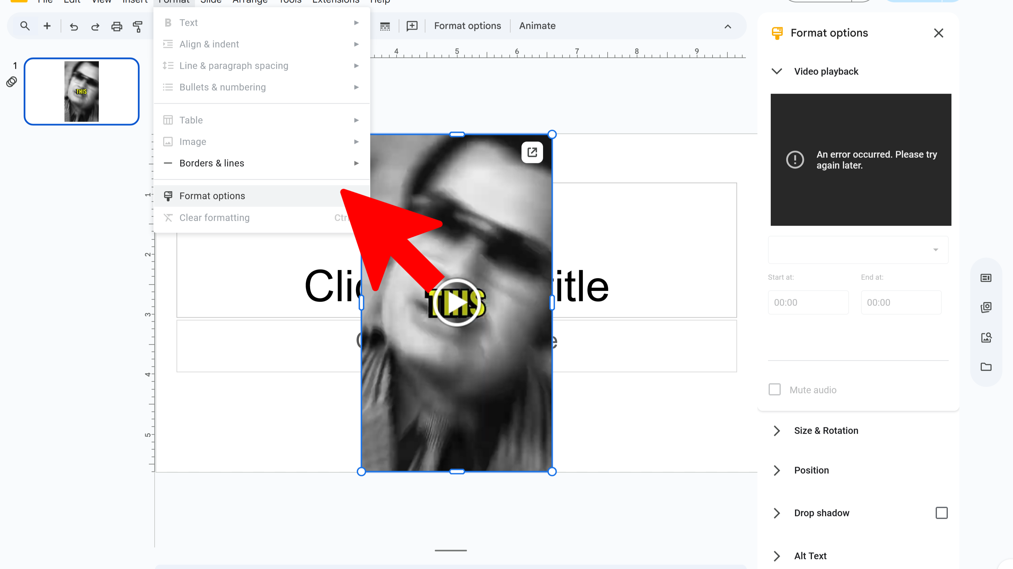 Video Format Options in Google Slides