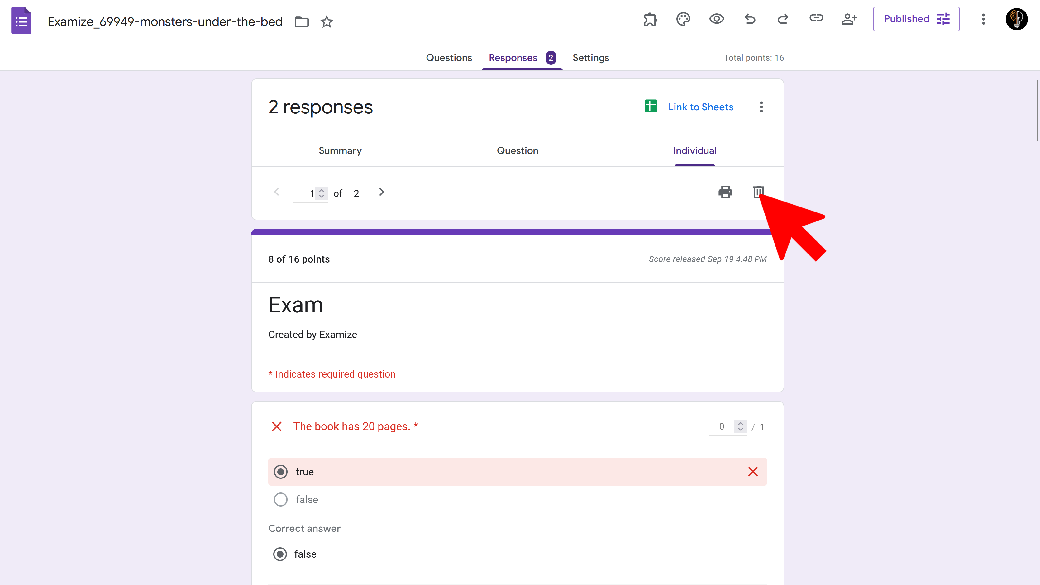 Delete single response in Google Forms