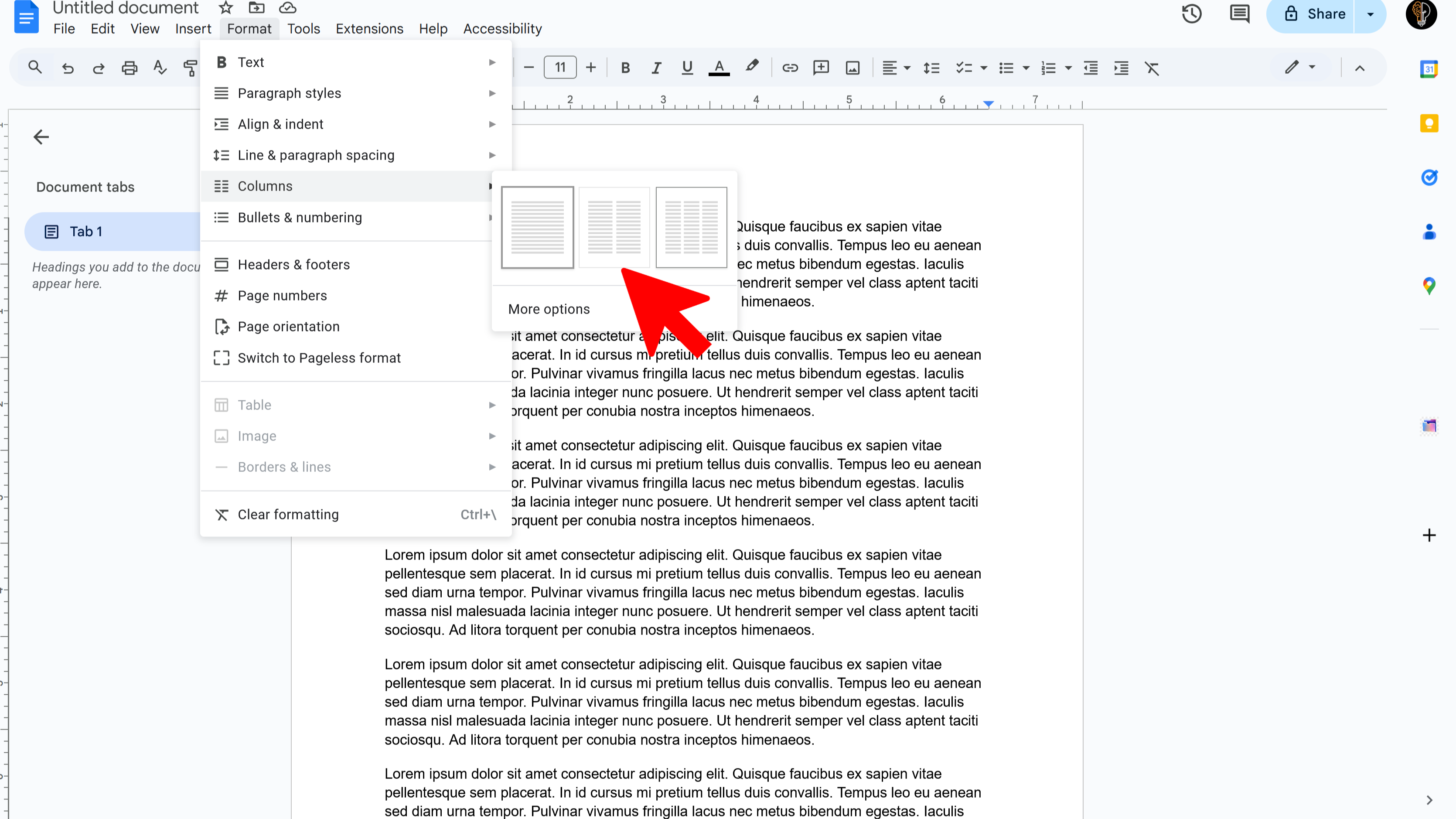 Selecting Columns in Google Docs