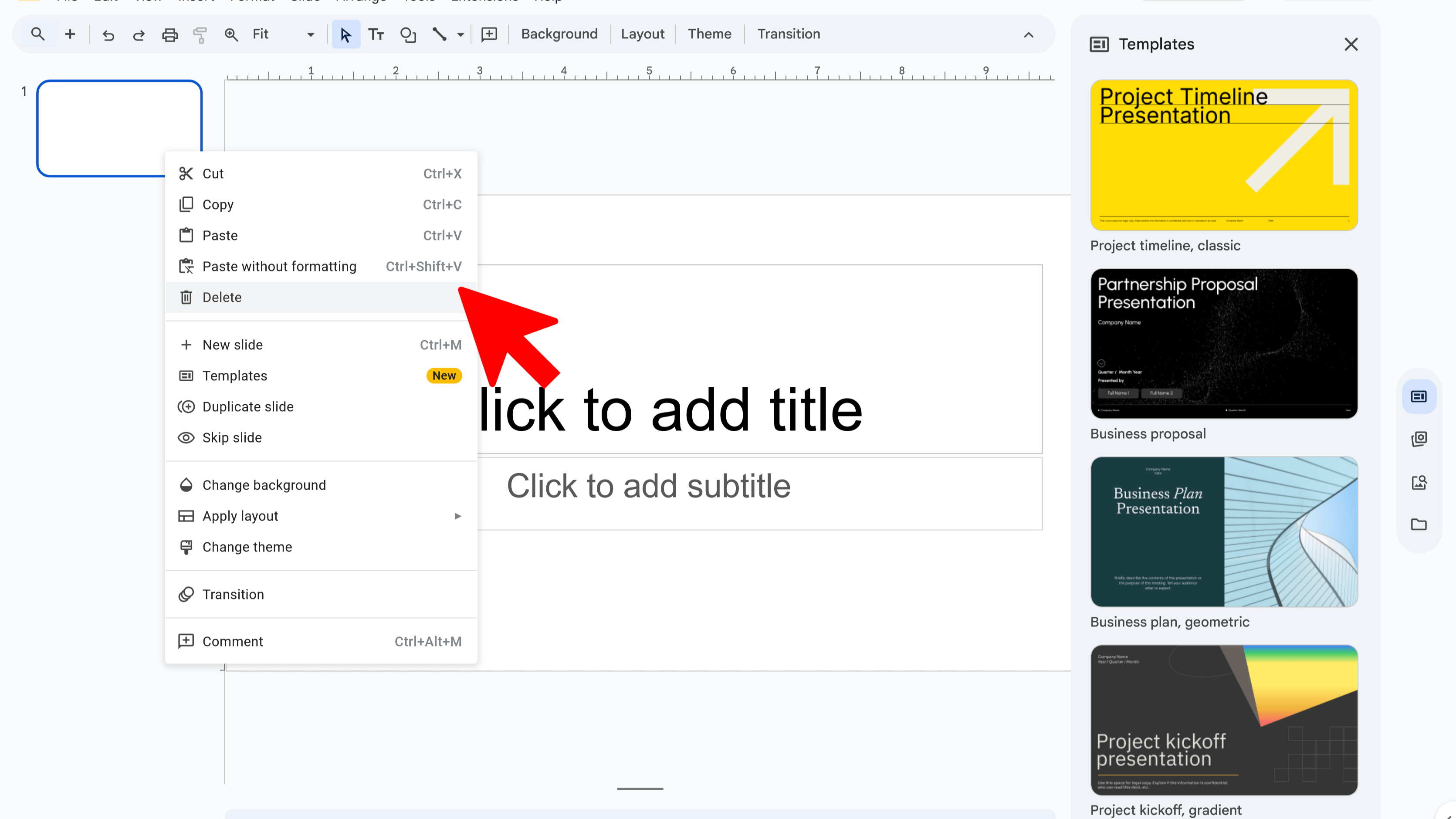 Selecting Slide to Delete