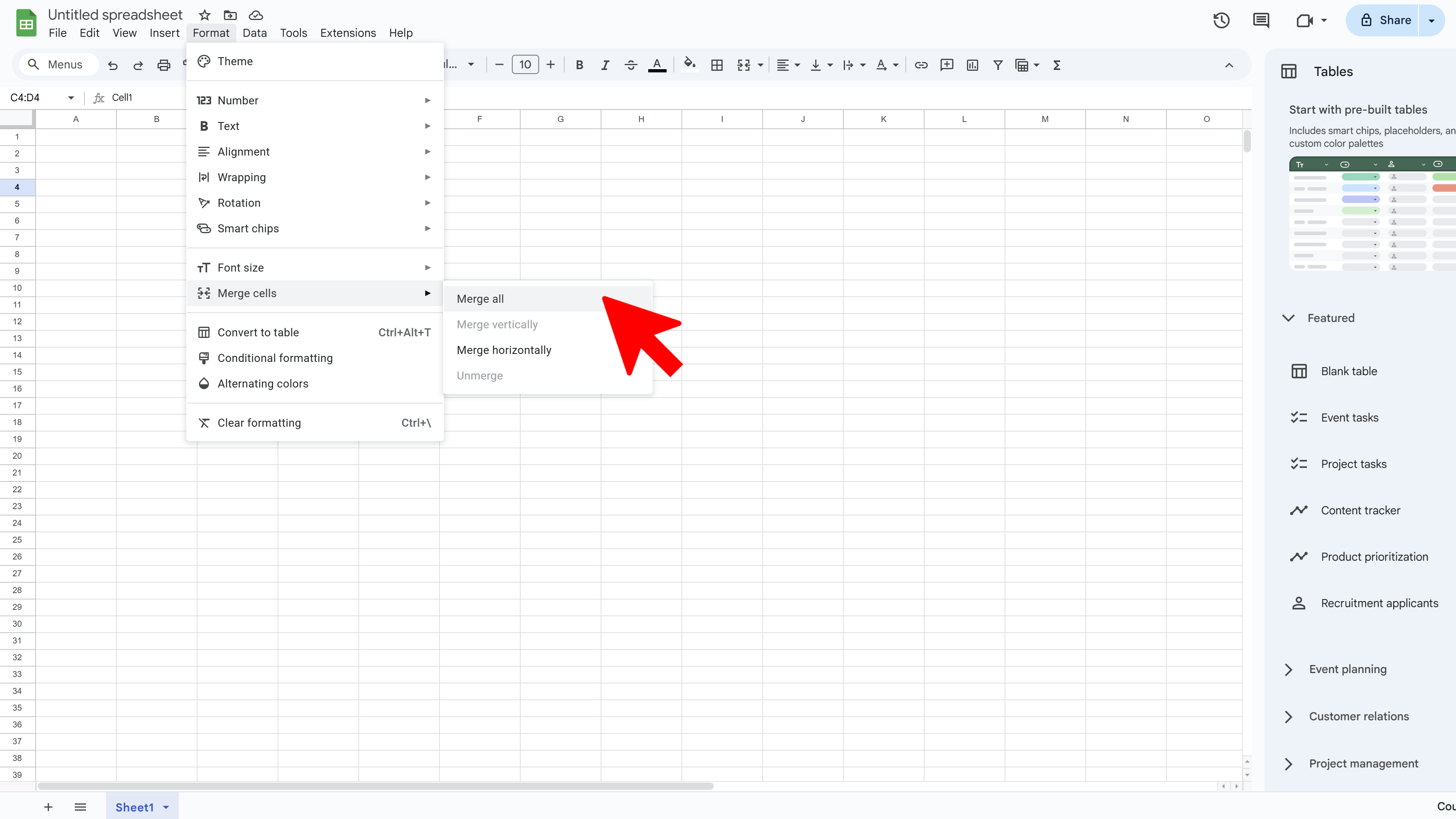 Merging cells in Google Sheets