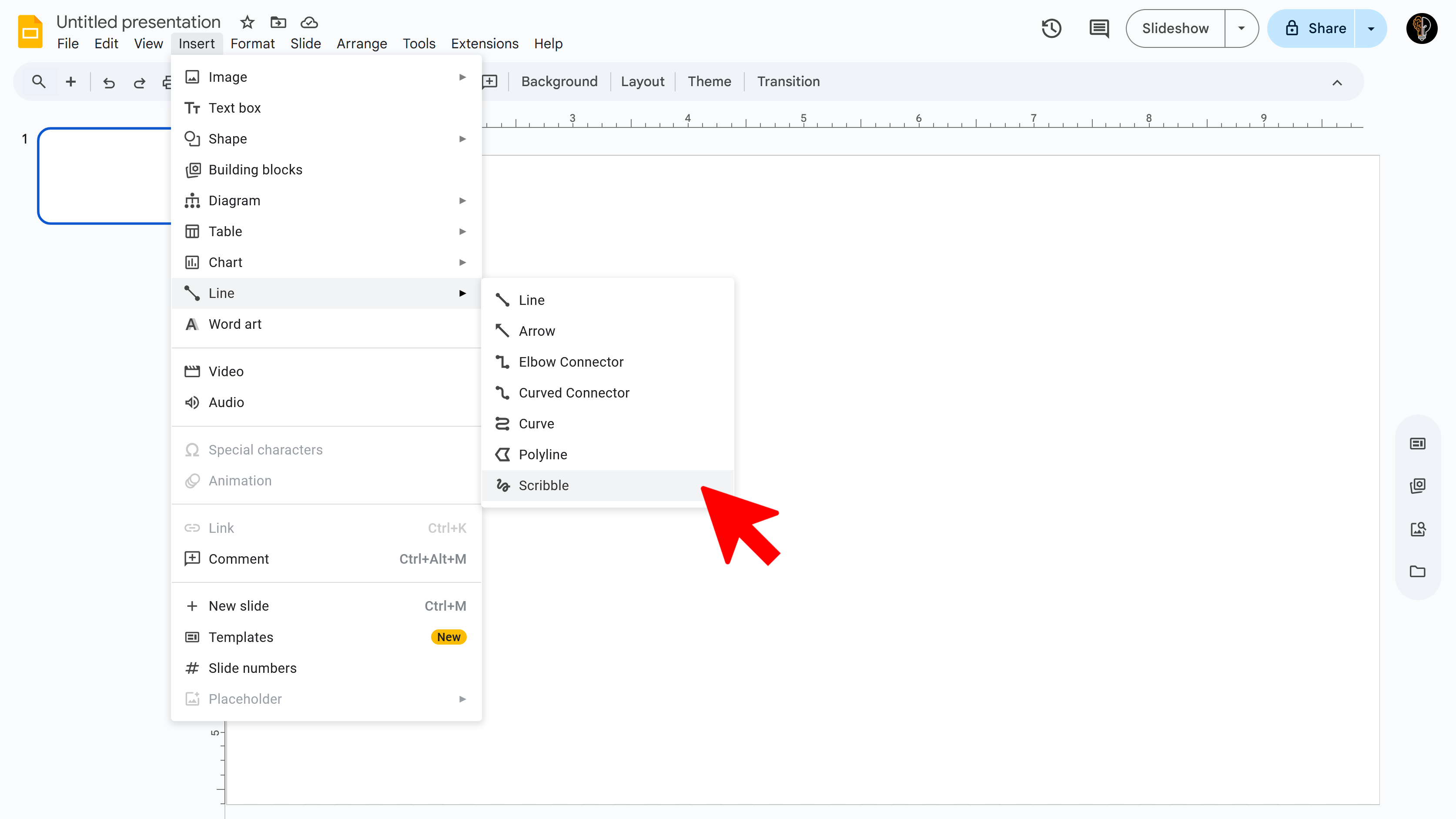 Scribble tool option in Google Slides